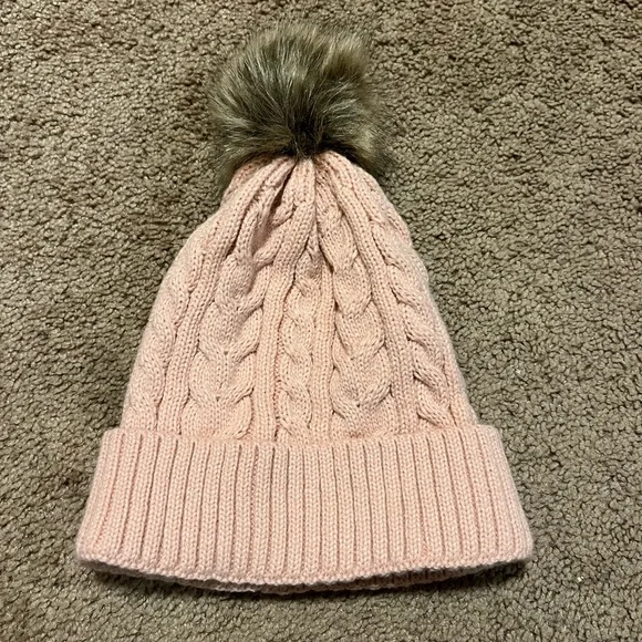 Pink and Brown Hat With Pom-Pom - Picture 1 of 2